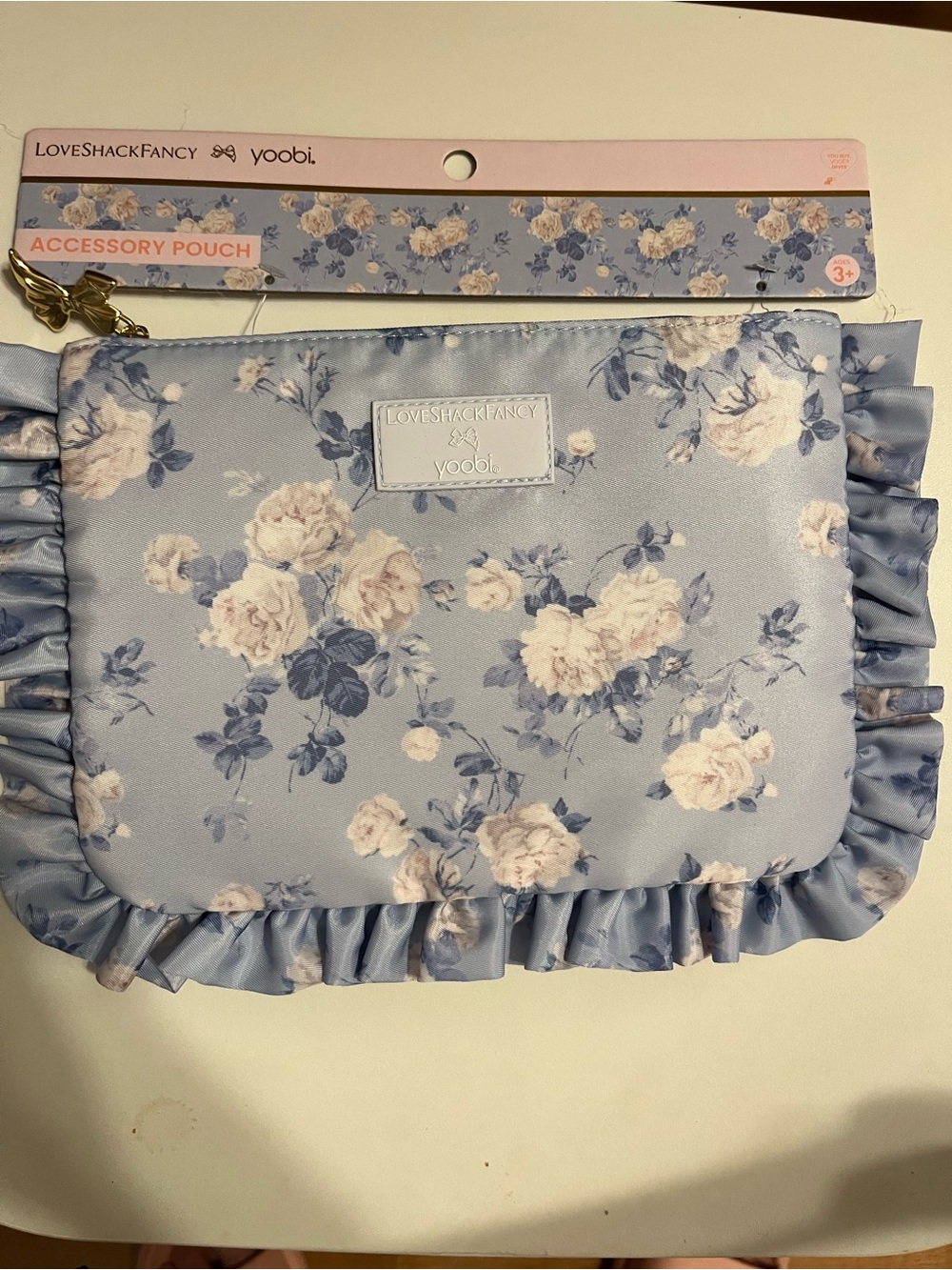 LoveShackFancy x Target Yoobi Everblooming Rosettes Flat Zip Pencil Casew/Ruffle